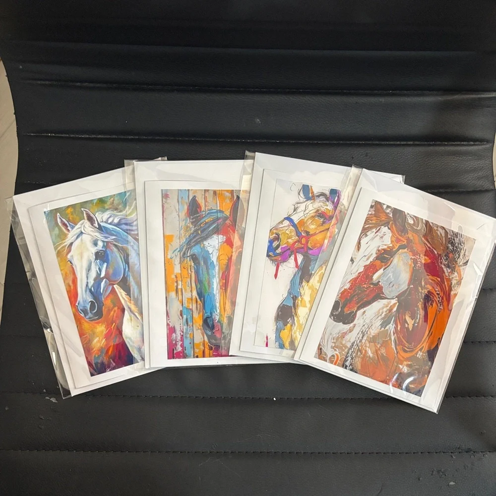 🎨 Horse Art Card Set II | Expressive Equestrian Prints  | Set of 4